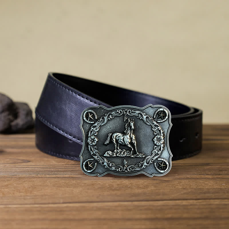 Men's DIY Wild Running Horse Buckle Leather Belt