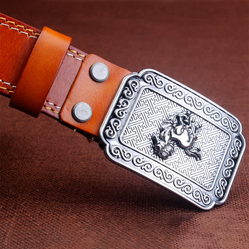 Men's Ethnic Cowboy Silver Horse Leather Belt