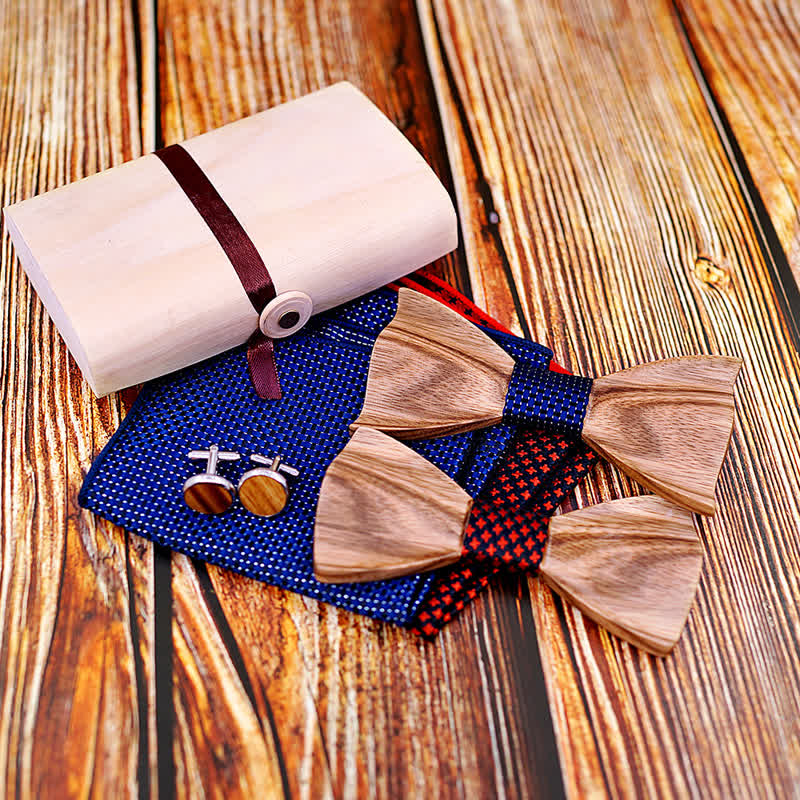 3Pcs Men's Classic Simple Wooden Bow Tie Set