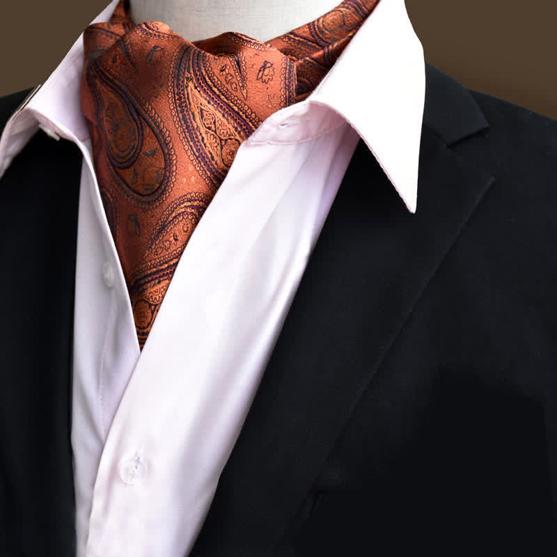 Chocolate Leisure Prom Gents Floral Ascot Paisley Cravat