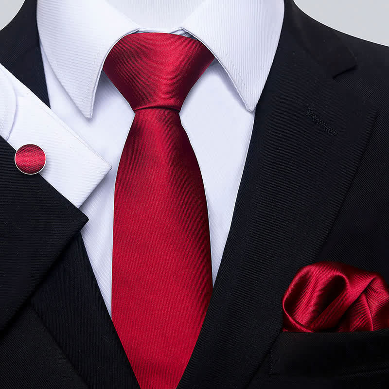 3Pcs Bright Red Men's Solid Color Necktie Set
