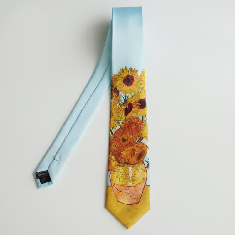 Men's Painting Sunflowers Vase Necktie