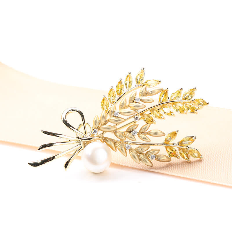 Women's Dazzling Pearl Zirconia Wheat Brooch