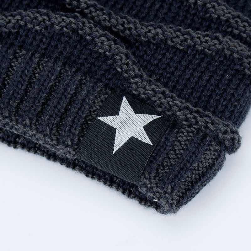 Fleece Lined Five-Star Beanie Knitted Hat