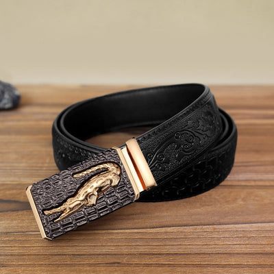 Men's DIY Crocodile Square Automatic Buckle Leather Belt