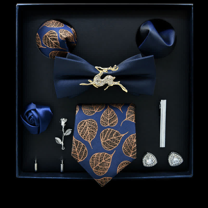 8Pcs Navy&Brown Floral Casual Necktie Bow Ties Gift Box