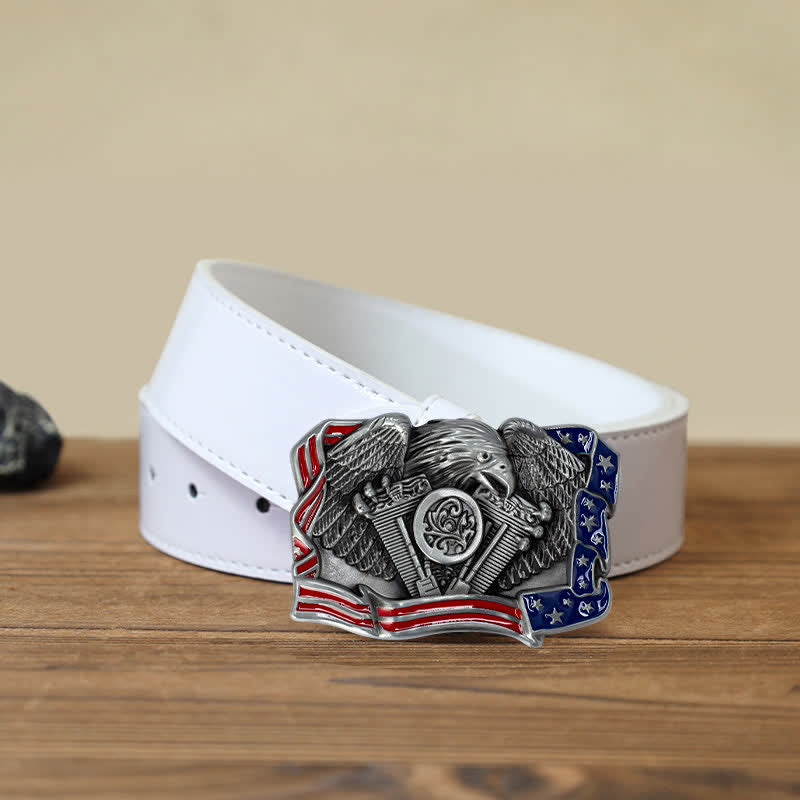 Men's DIY Eagle Patriotic Multi Color Buckle Leather Belt