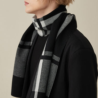 Men's Classic Plaid Wool Blend Knitted Scarf