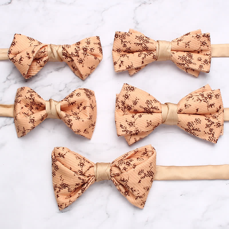 Men's Apricot Delicate Floral Print Bow Tie