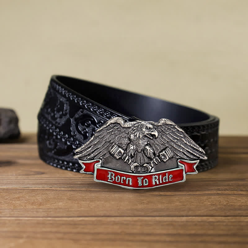 Men's DIY Born To Ride Eagle Buckle Leather Belt