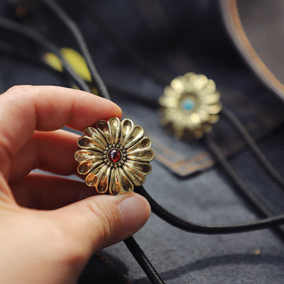 Retro Flower Shaped Red Glaze Inlaid Bolo Tie