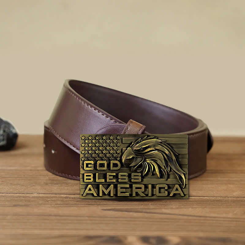 Men's DIY God Bless America Eagle Buckle Leather Belt