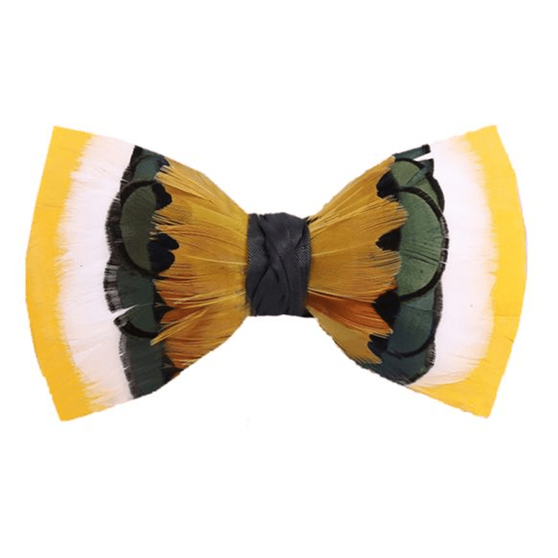 Lively Yellow & White Feather Bow Tie