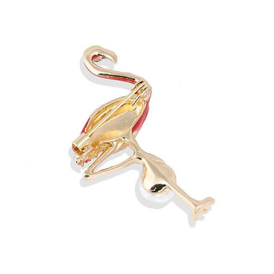 Women's Enameled Flamingo With Pearl Brooch