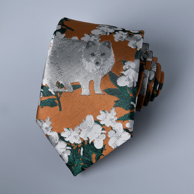 Tawny & Gray Men's Novel Wolf Botanical Necktie