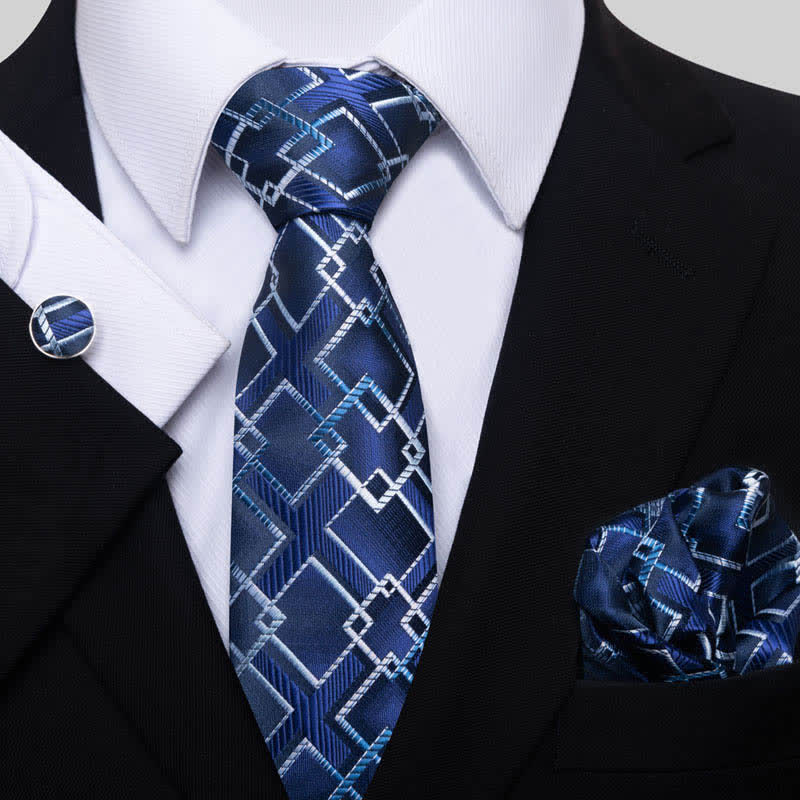 3Pcs Men's Blue & White Crisp Cool Necktie Set