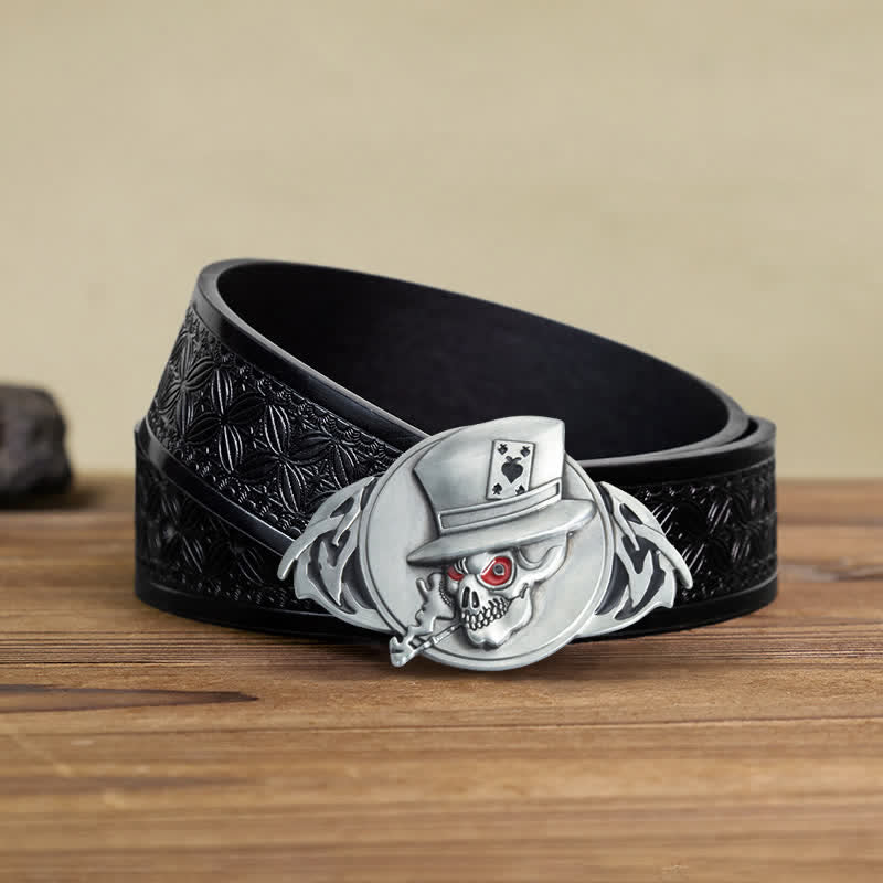 Men's DIY Skeleton Skull Poker Buckle Leather Belt