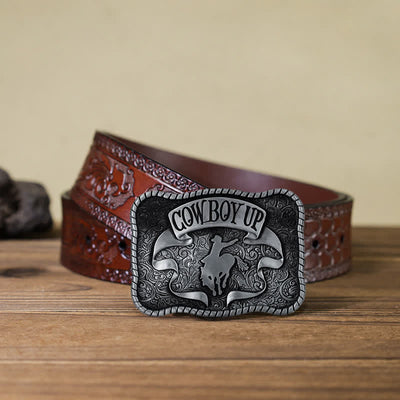 Men's DIY Cowboy Up Rodeo Horse Buckle Leather Belt
