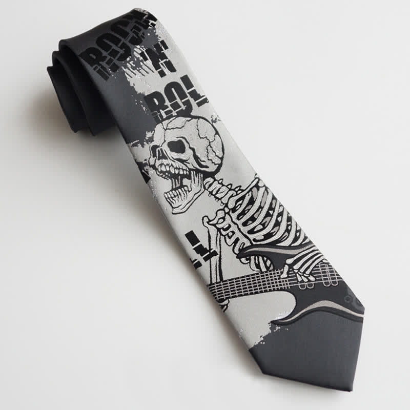 Men's Rock Punk Dark Gray Skull Necktie