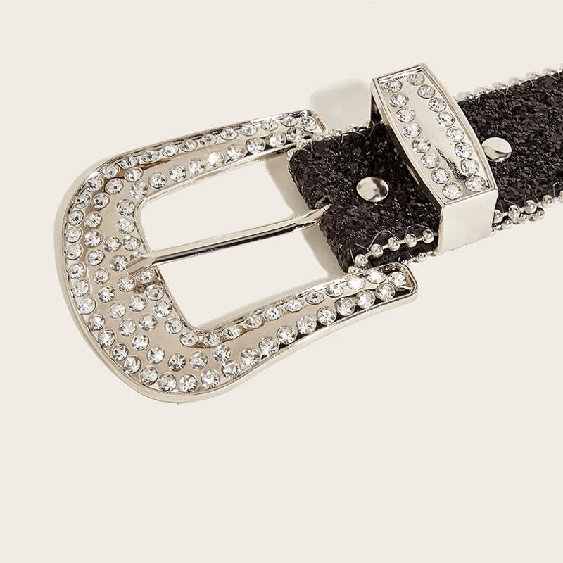 Women's Shinny Artificial Rhinestone Y2k Leather Belt