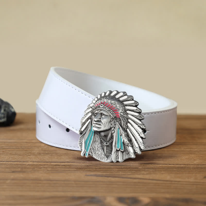 Men's DIY Colored Indian Chief Buckle Leather Belt