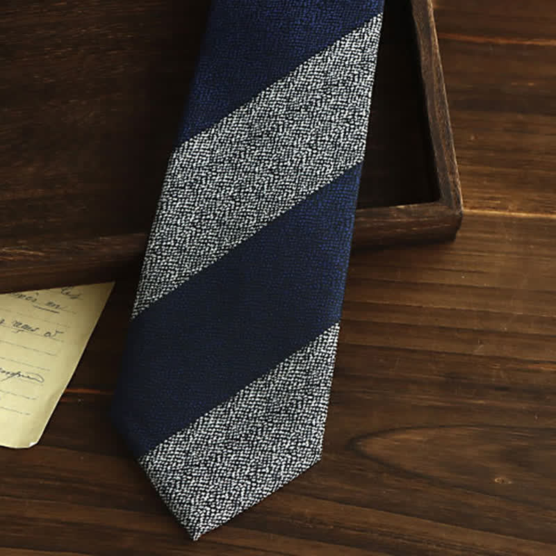 Men's Navy & Gray Block Striped Necktie