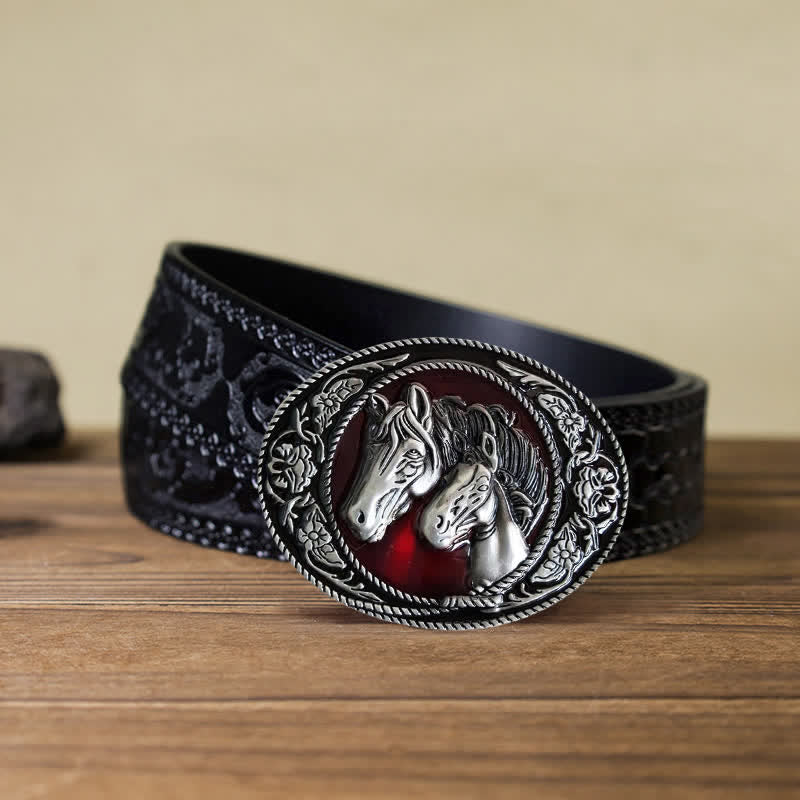 Men's DIY Horse And Colt Enameled Buckle Leather Belt