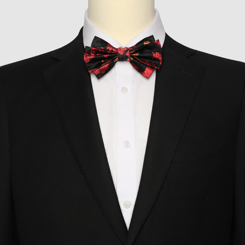 Men's Black & Red Falling Floral Bow Tie