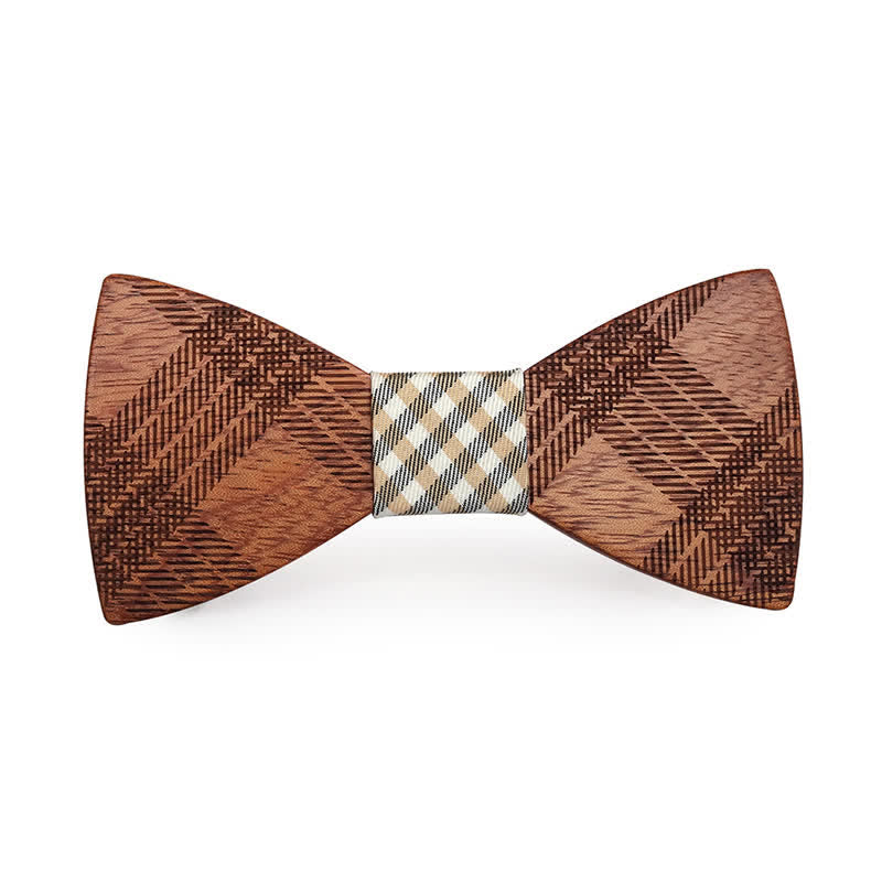 Men's Star Checker Pattern Wooden Bow Tie