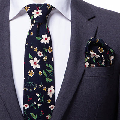 2Pcs Men's Literary Art Floral Necktie Set