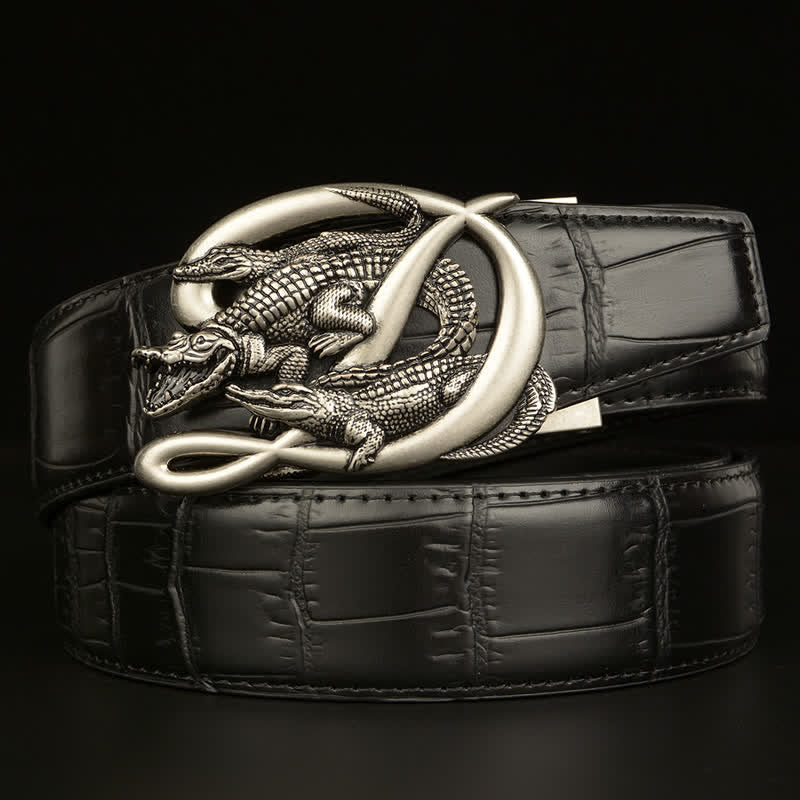Men's Crocodile Buckle Alligator Pattern Leather Belt