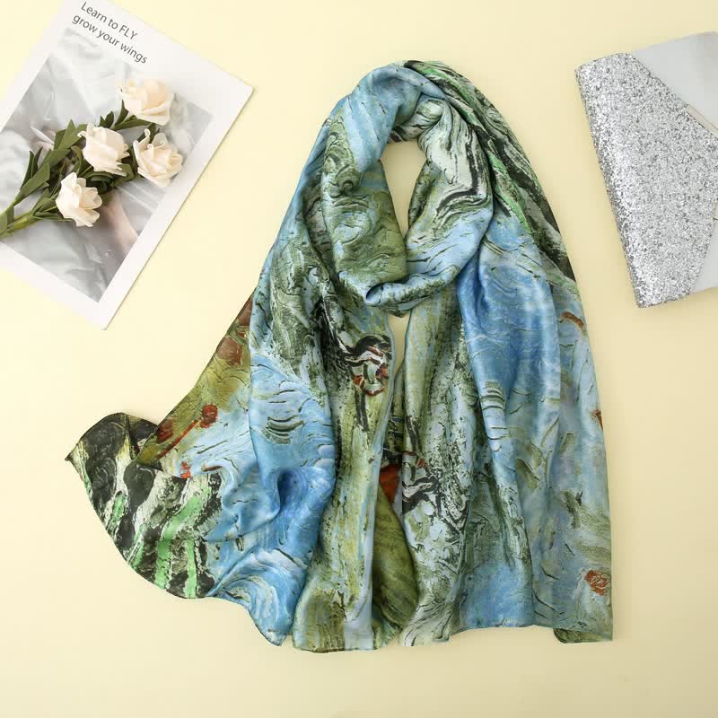 Women's Oil Painting Art Spring Shawl Thin Scarf