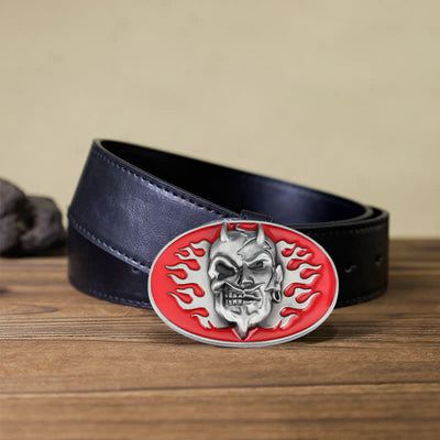 Men's DIY Red Flame Devil Skull Buckle Leather Belt