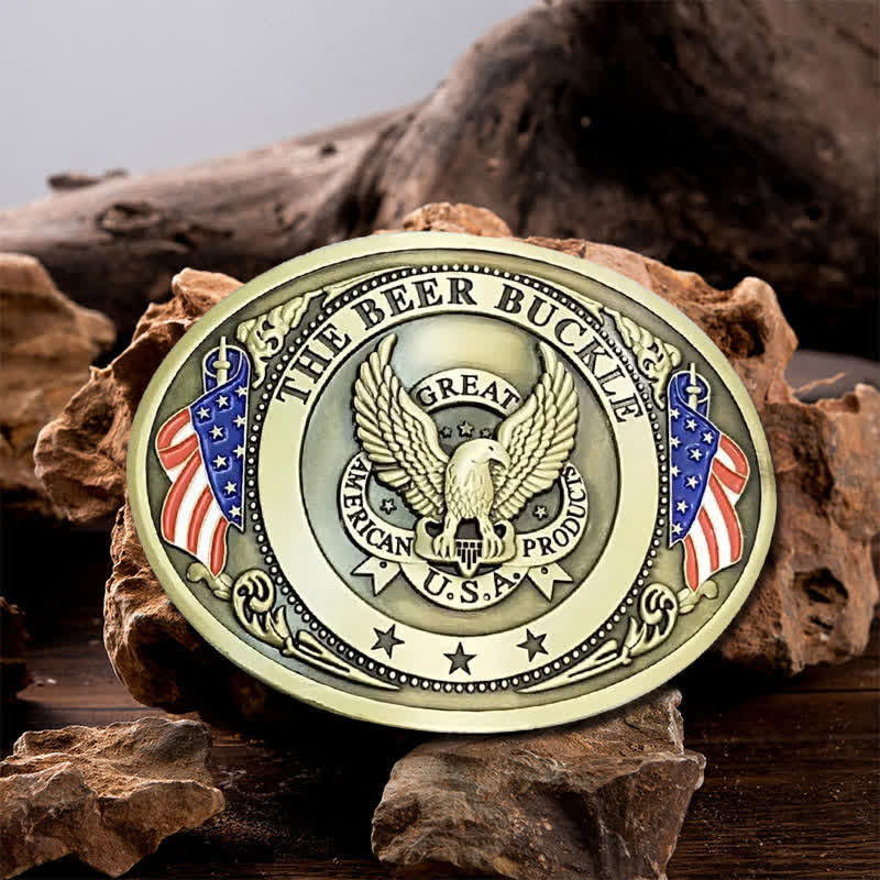 Men's DIY Eagle USA Flag Creative Beer Holder Buckle Leather Belt