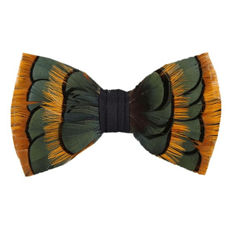 DarkGreen & Yellow Layered Feather Bow Tie