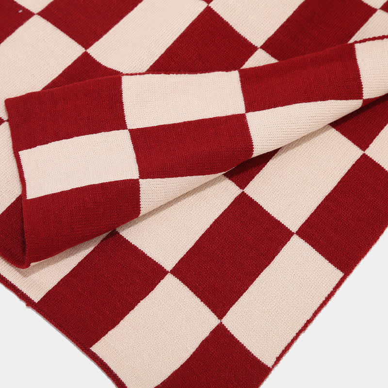 3Pcs Unisex Checkerboard Plaid Hat Scarf Gloves Set