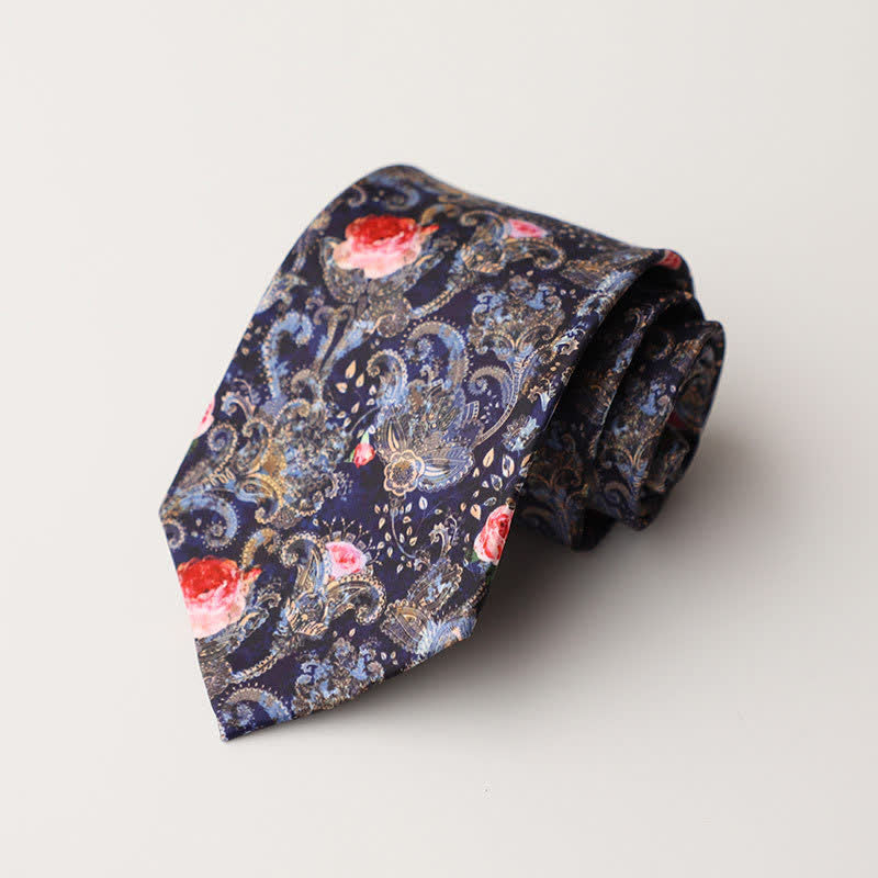 Men's Floral Animal Garden Scene Pattern Necktie