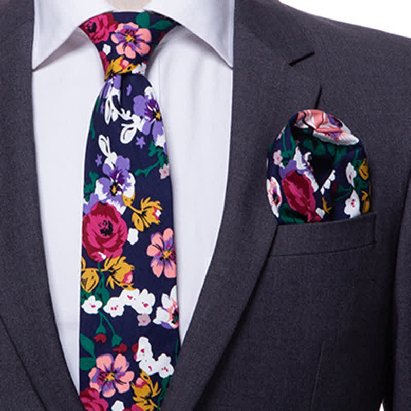 2Pcs Men's Bohemian Style Floral Necktie Set