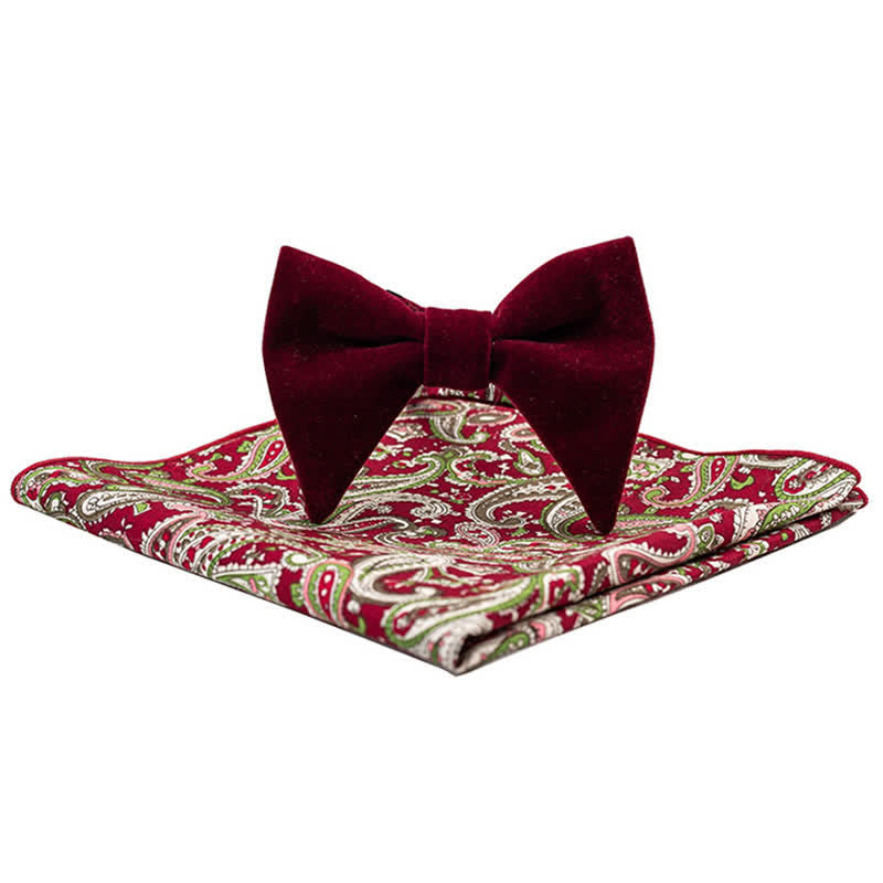 2Pcs Men's Cotton Paisley Velvet Bow Tie Set