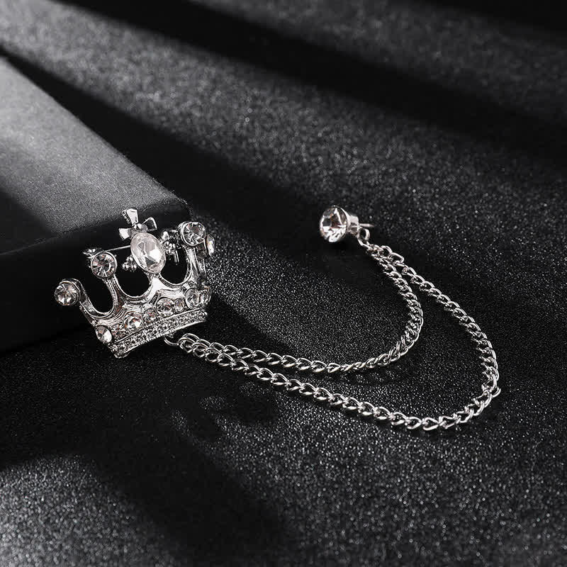 Men's Retro Crown Chain Rhinestones Brooch