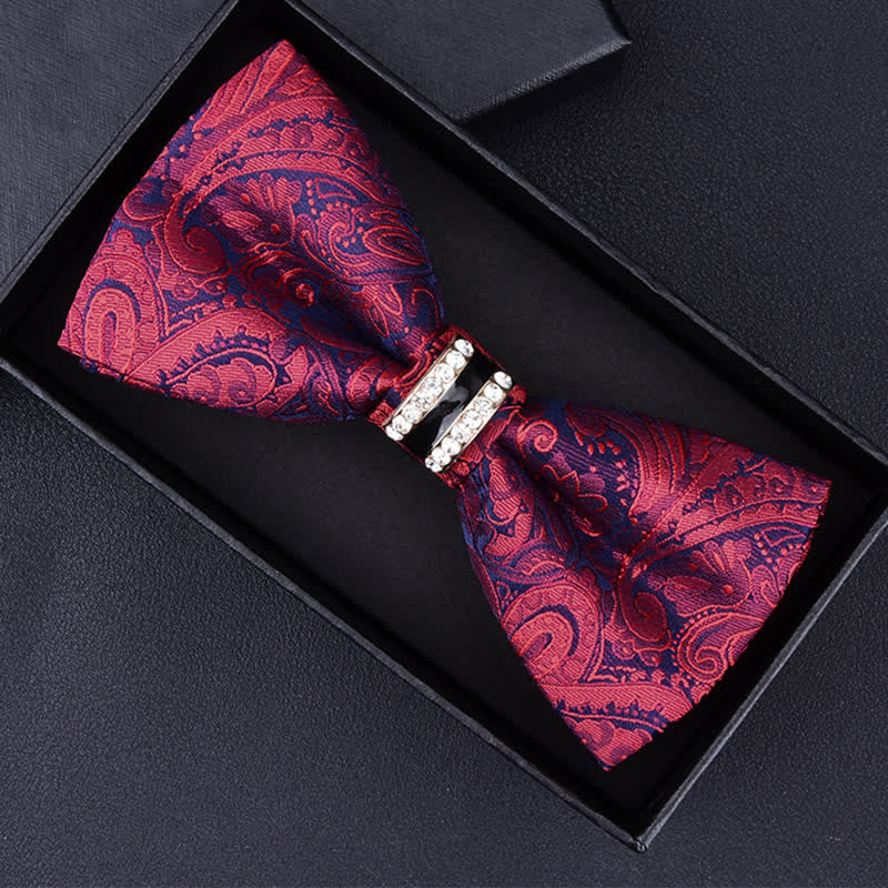 Men's Floral Paisley Striped Rhinestone Bow Tie