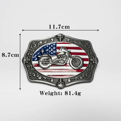 Men's Motorcycle American Flag Skull Leather Belt