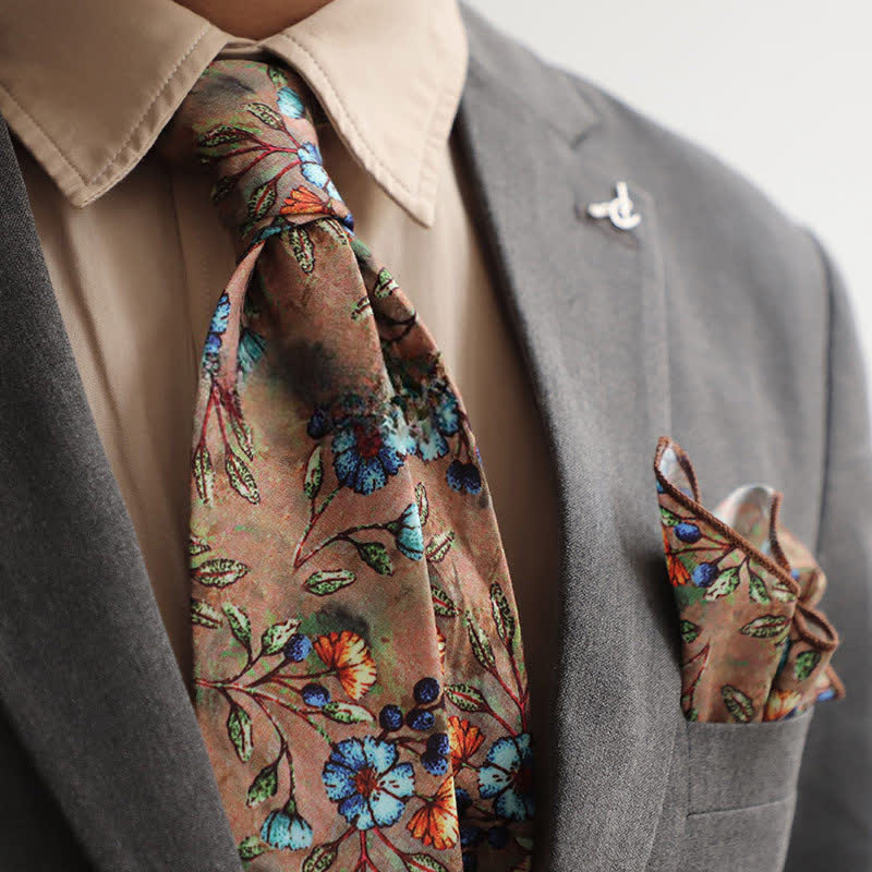 2Pcs Men's Romantic Muted Floral Necktie Set