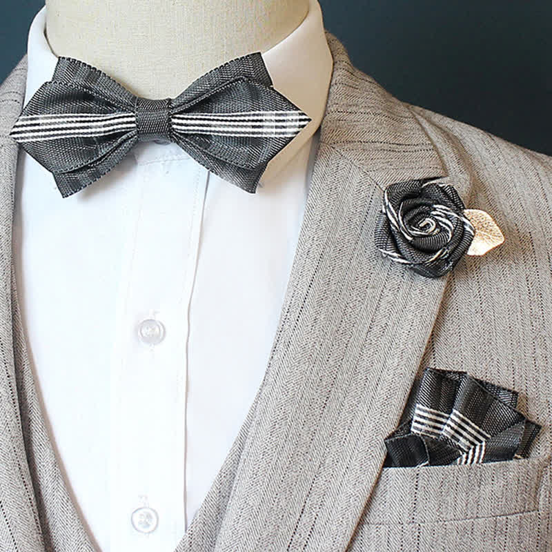 3Pcs Men's Horizon Striped Plaid Bow Tie Set