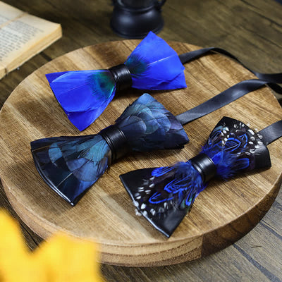 Blue Peacock Feather Bow Tie Collection Bundle
