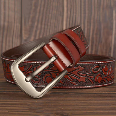 Men's Floral Embossed Pattern Leather Belt