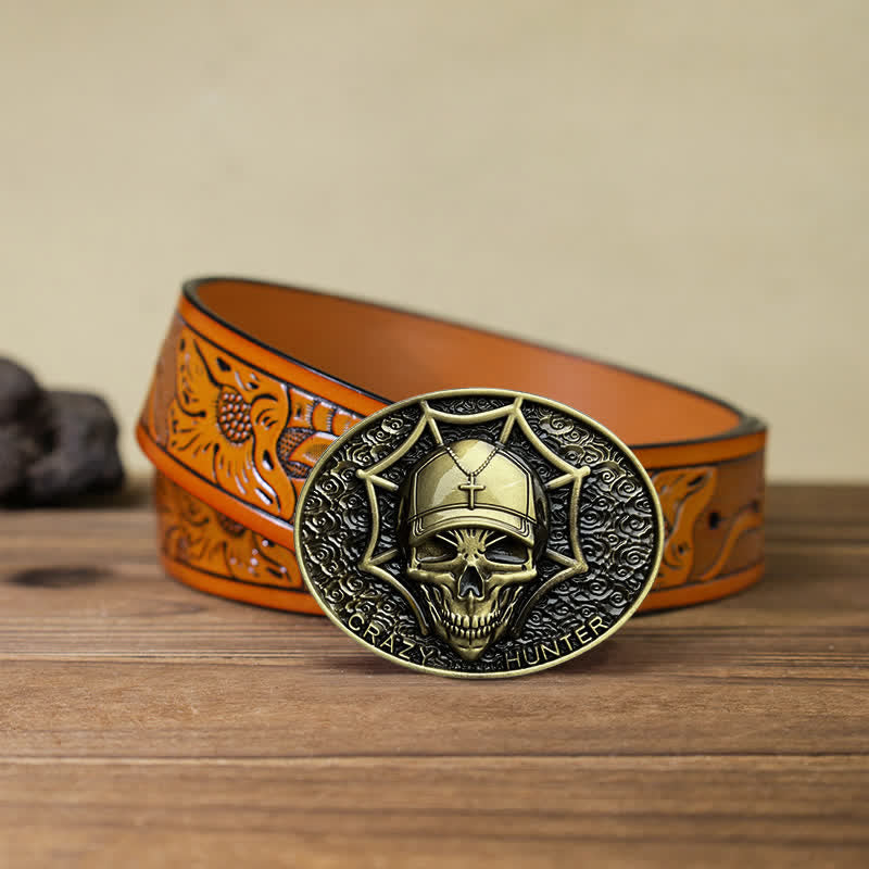 Men's DIY Crazy Hunter Skull Buckle Leather Belt