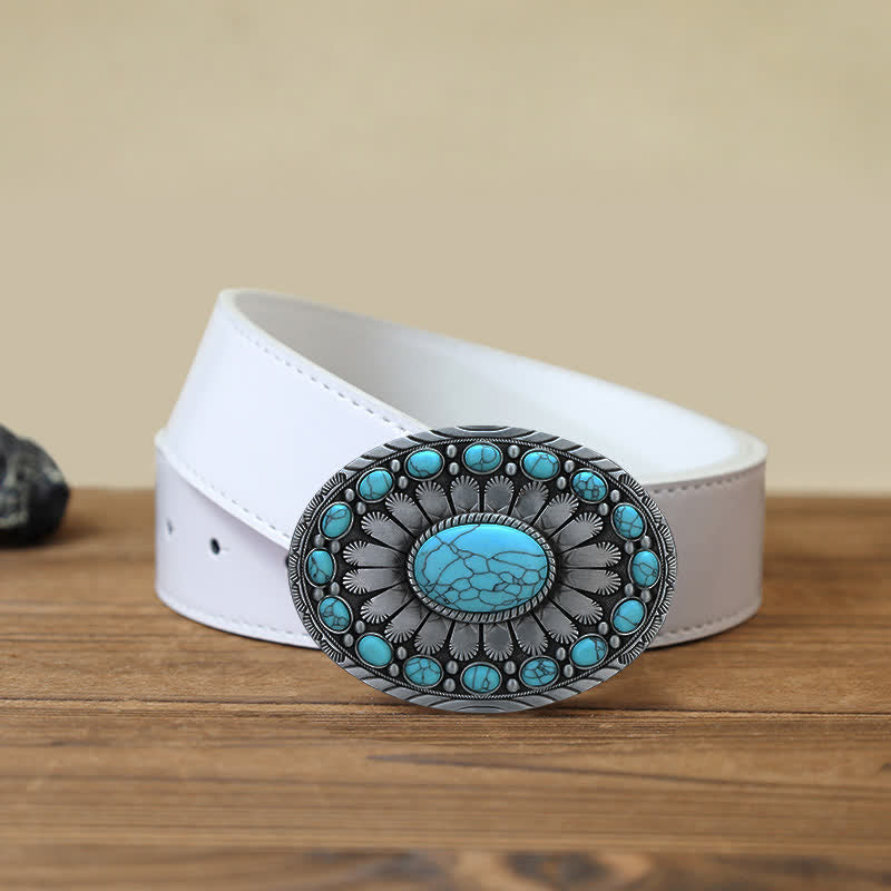 Men's DIY Dazzling Turquoise Buckle Leather Belt