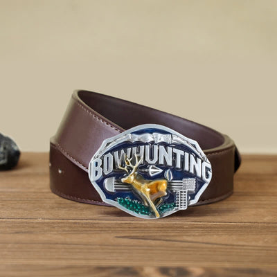 Men's DIY Bowhunting Deer Enamel Buckle Leather Belt