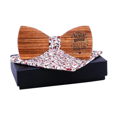 2Pcs Men's Proverbs Wooden Bow Tie Set